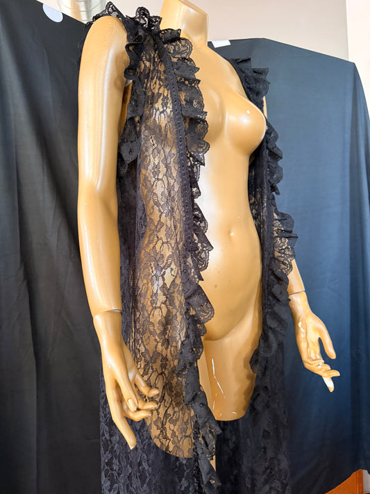 Black Lace Ruffle Vest