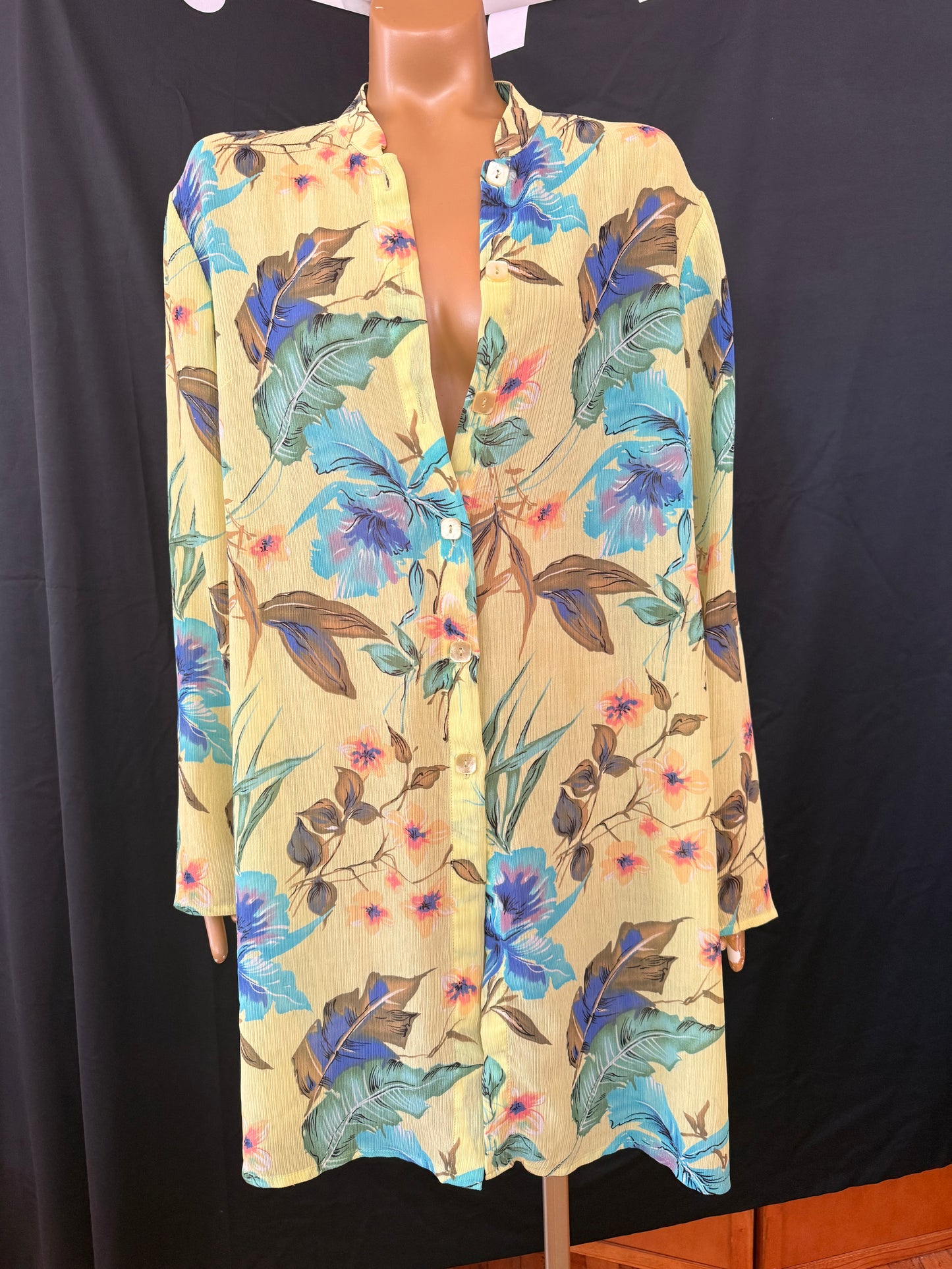 Green Floral Sheer Button Down