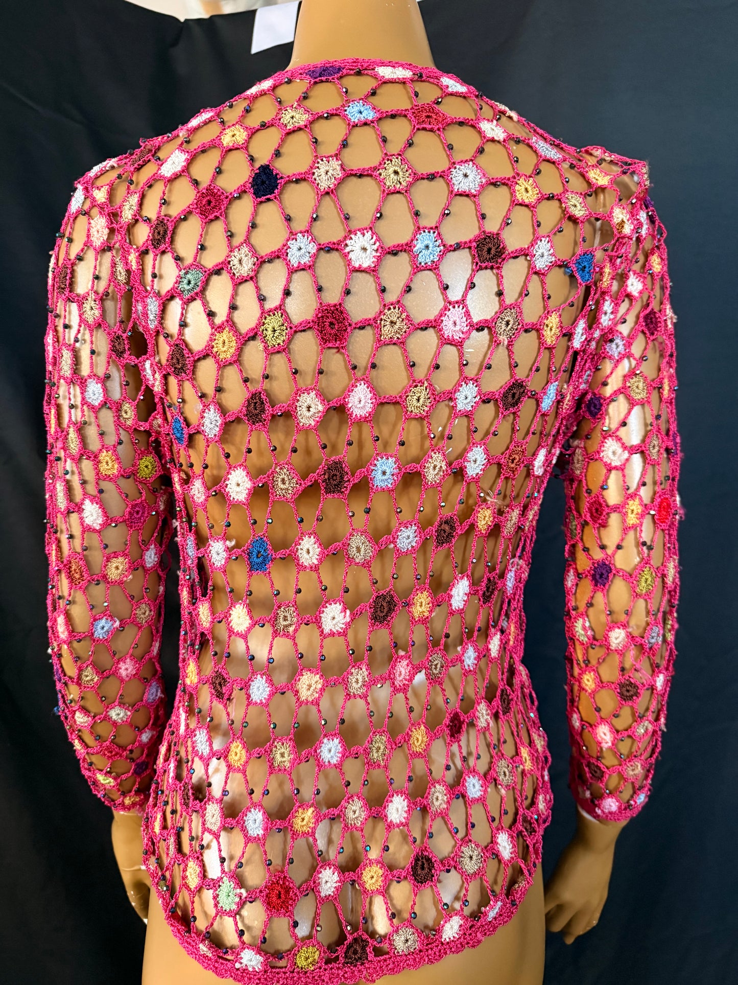 Pink Crochet Colorful Cardigan