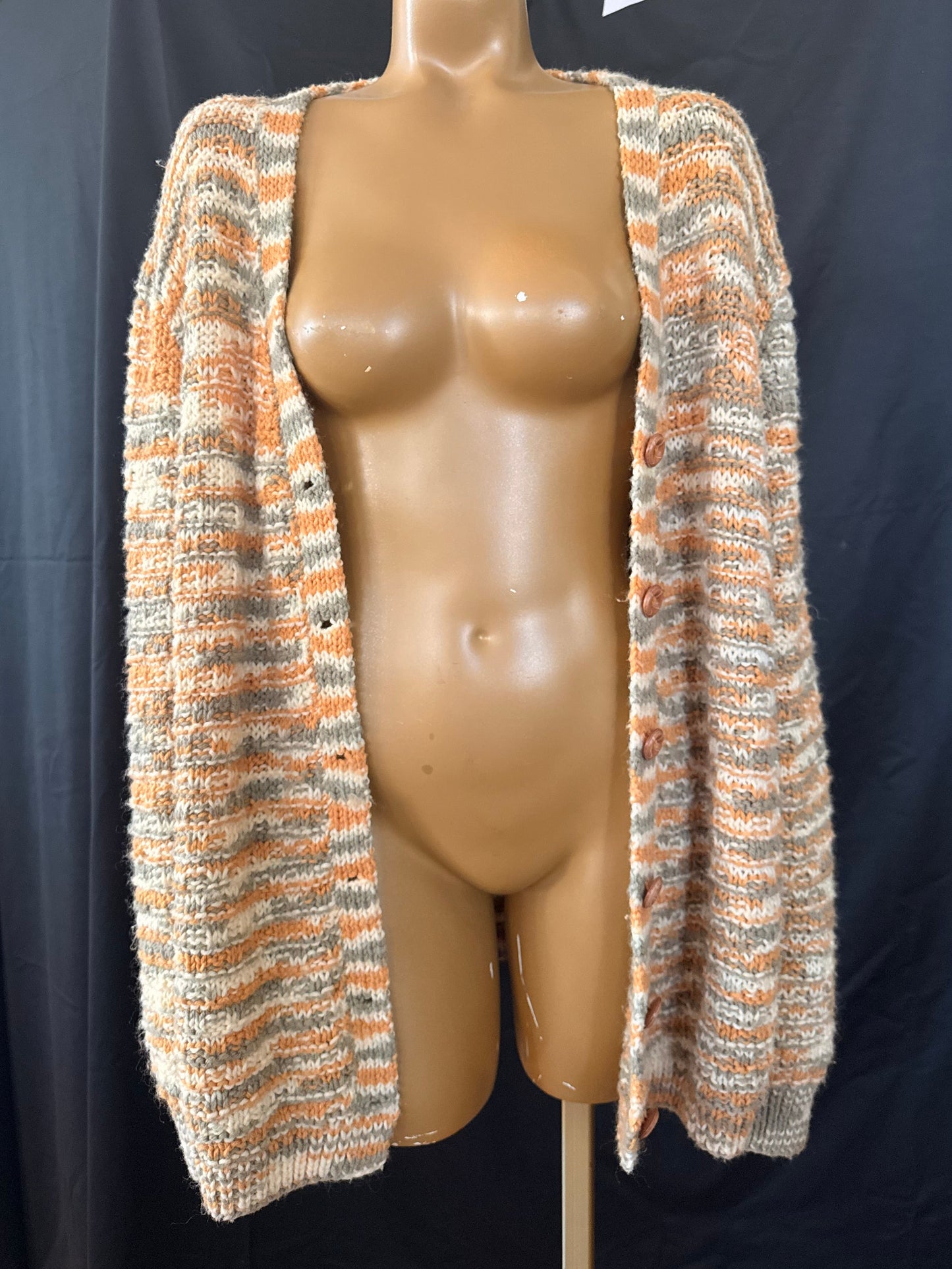 Hand Knit Grey and Orange Cardigan
