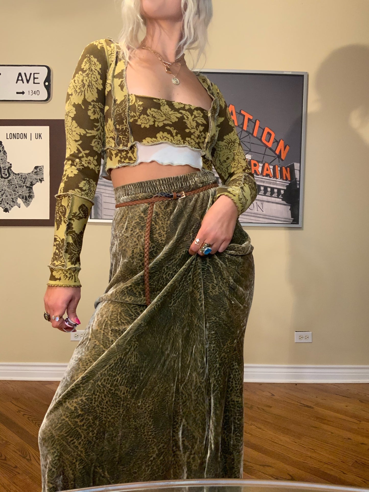 Green Velvet Maxi Skirt