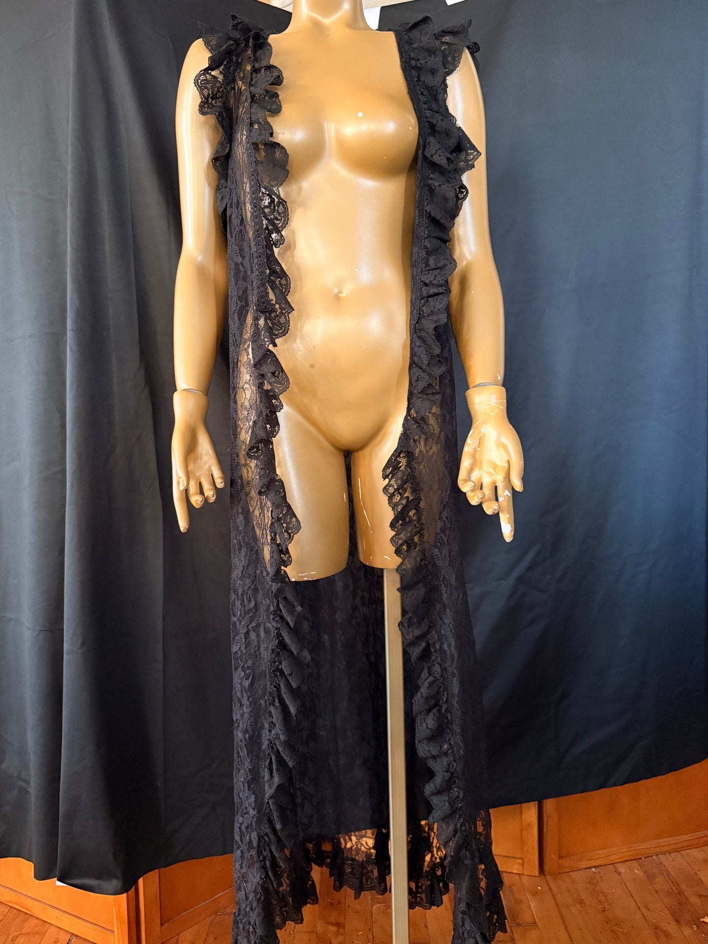 Black Lace Ruffle Vest