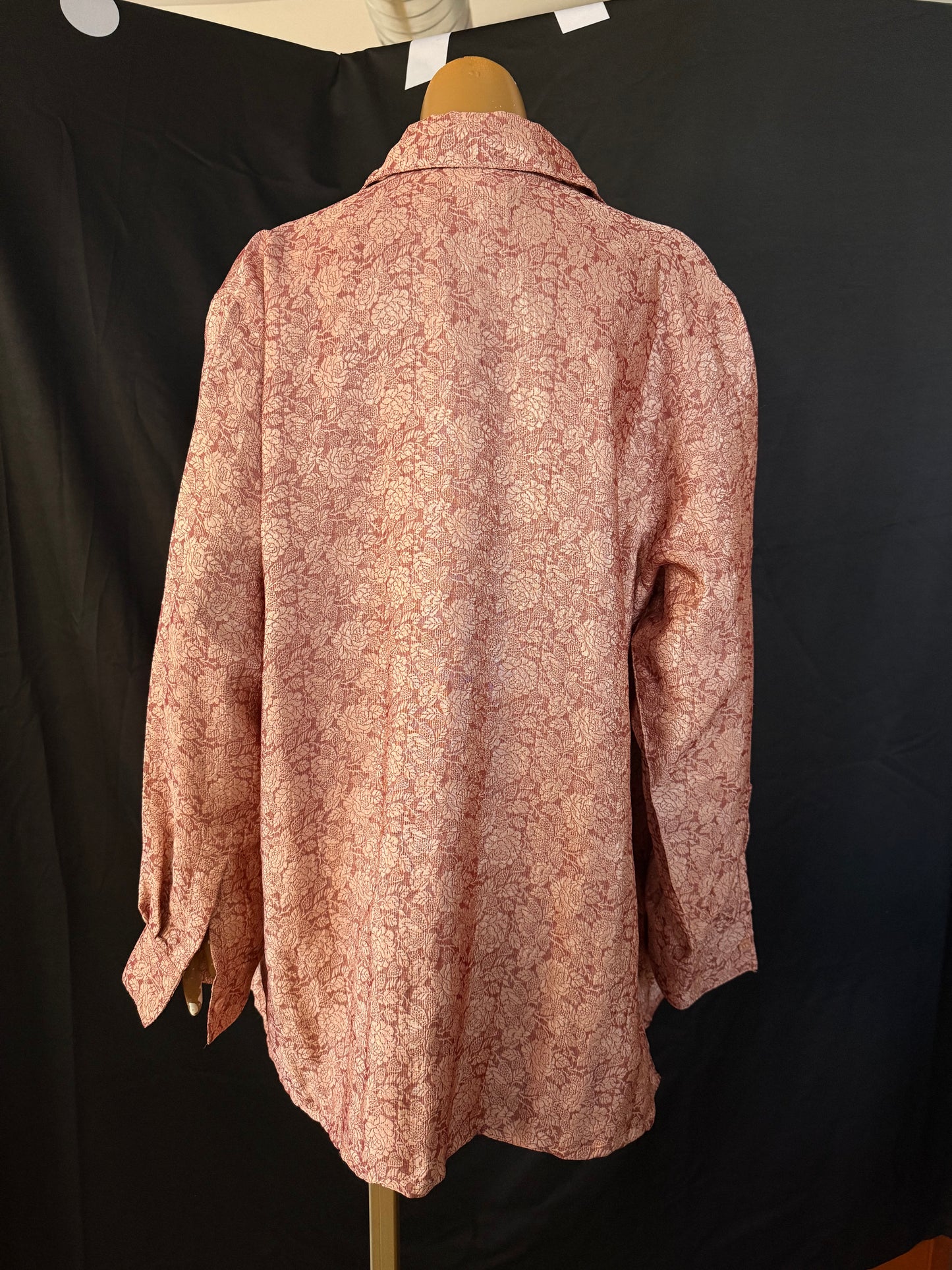 Pink Floral Shiny Button Down