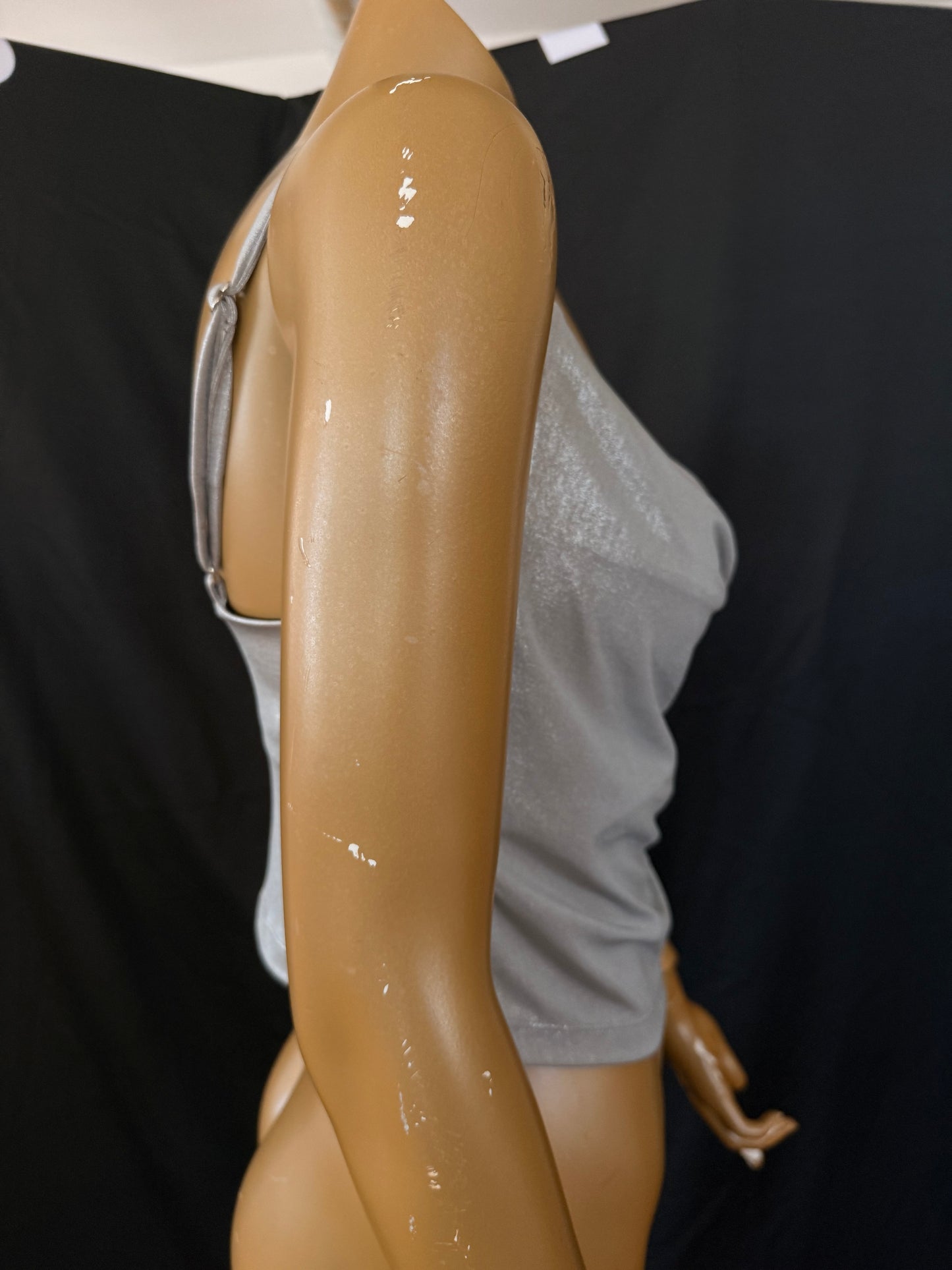 Silver Metalic Swoop Neck Tank Top