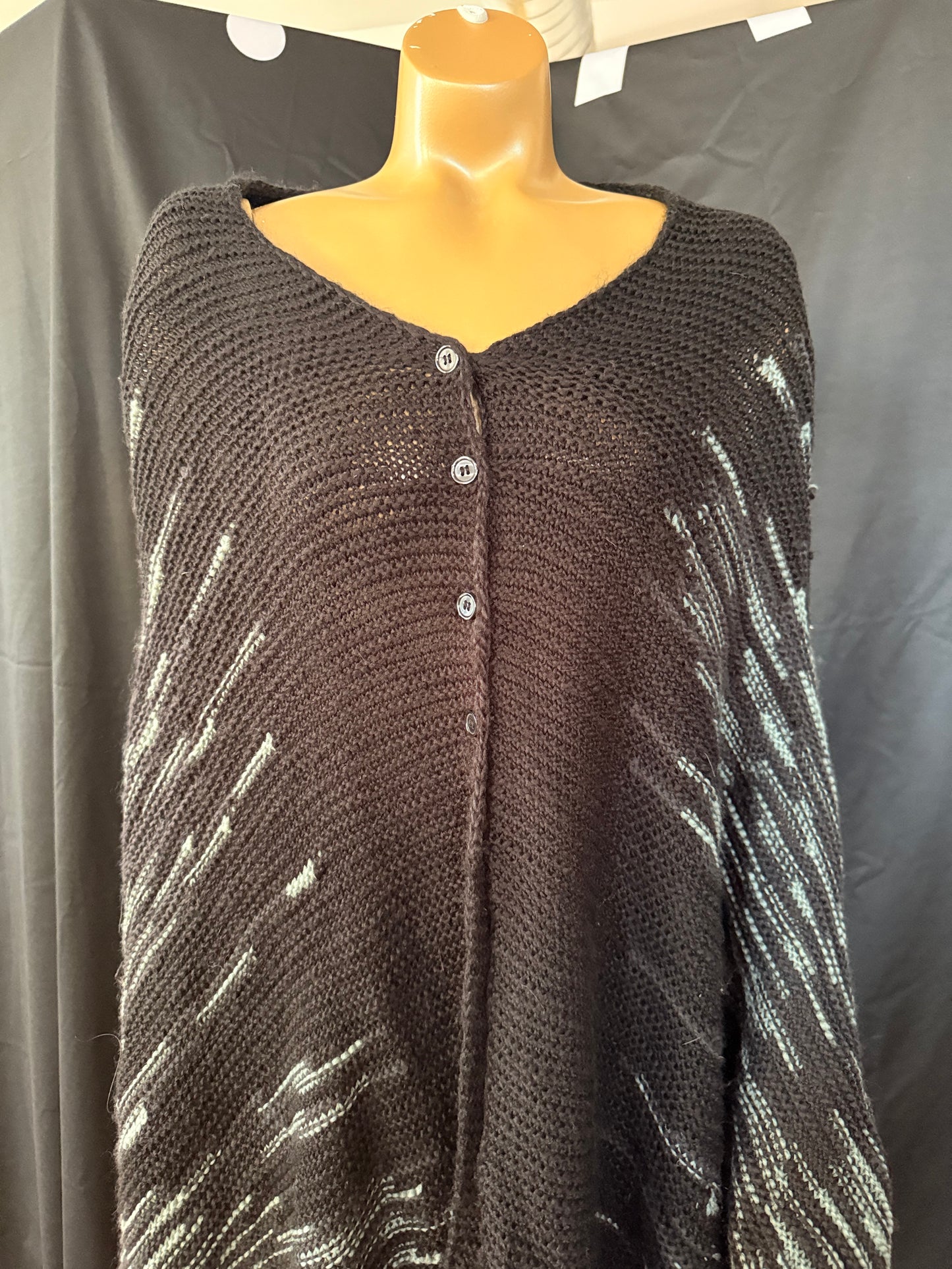Black Fringe Sweater Poncho
