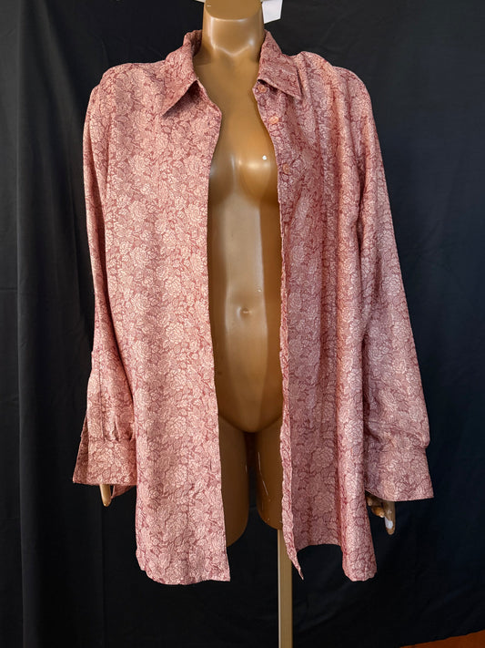 Pink Floral Shiny Button Down