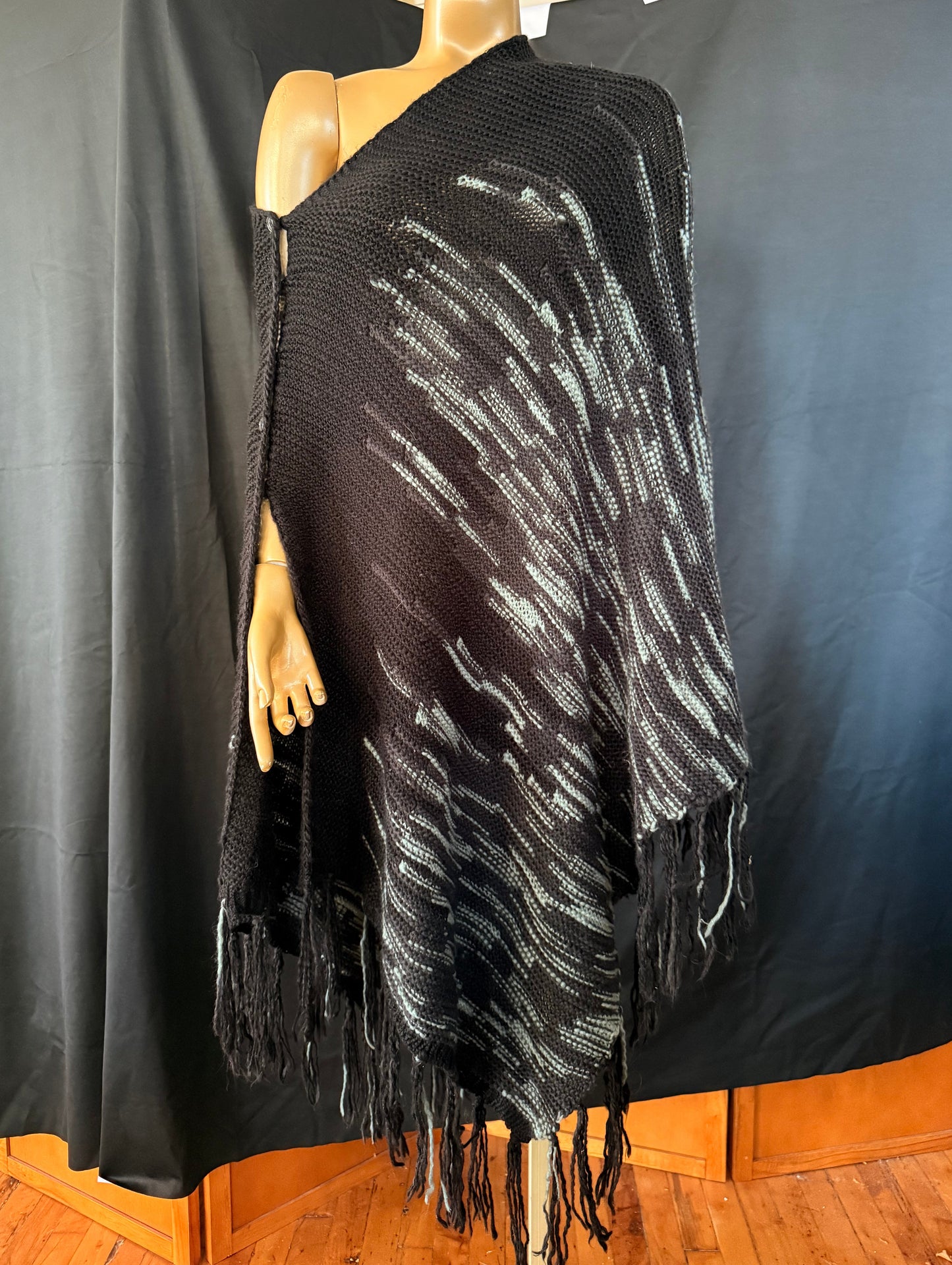 Black Fringe Sweater Poncho