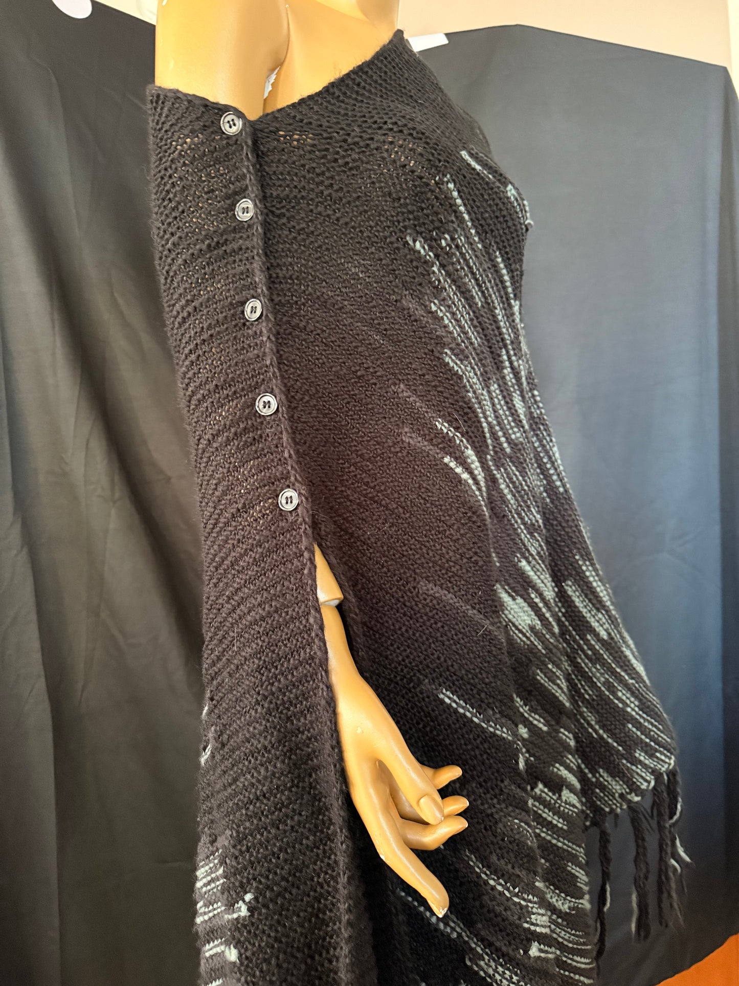 Black Fringe Sweater Poncho