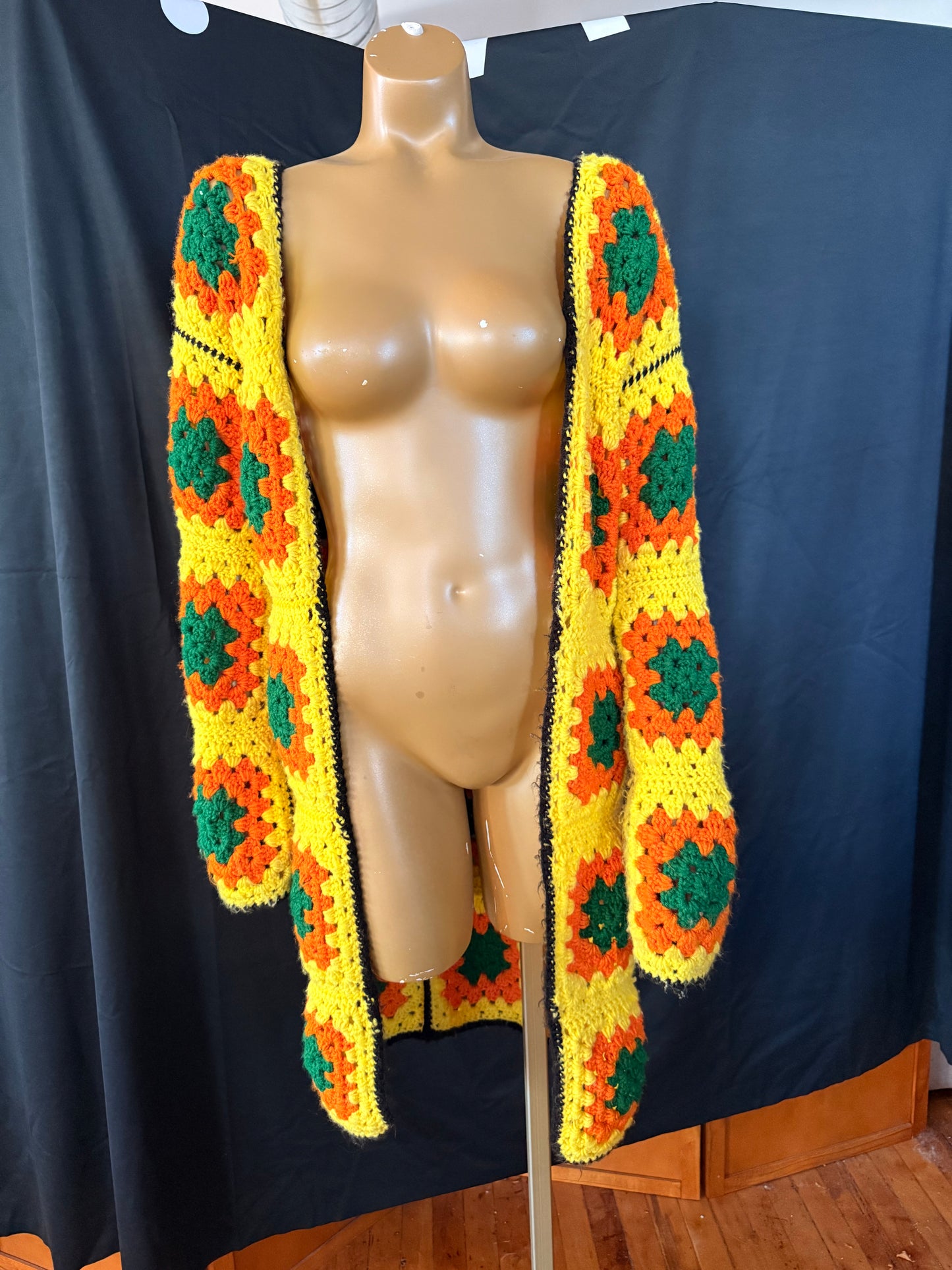 Hand Crocheted Yellow Granny Square Cardigan